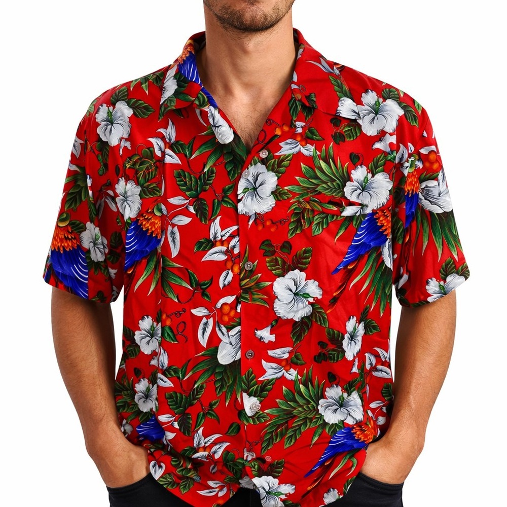 King Kameha Hawaiian Aloha Shirt 4XL Tropical Flowers Hibiscus Red White NWT